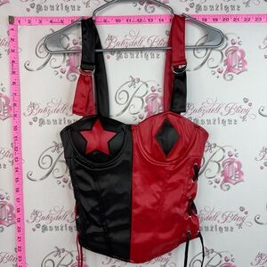 DC Batman Red and Black Faux Leather Bustier with Star and Diamond Accents